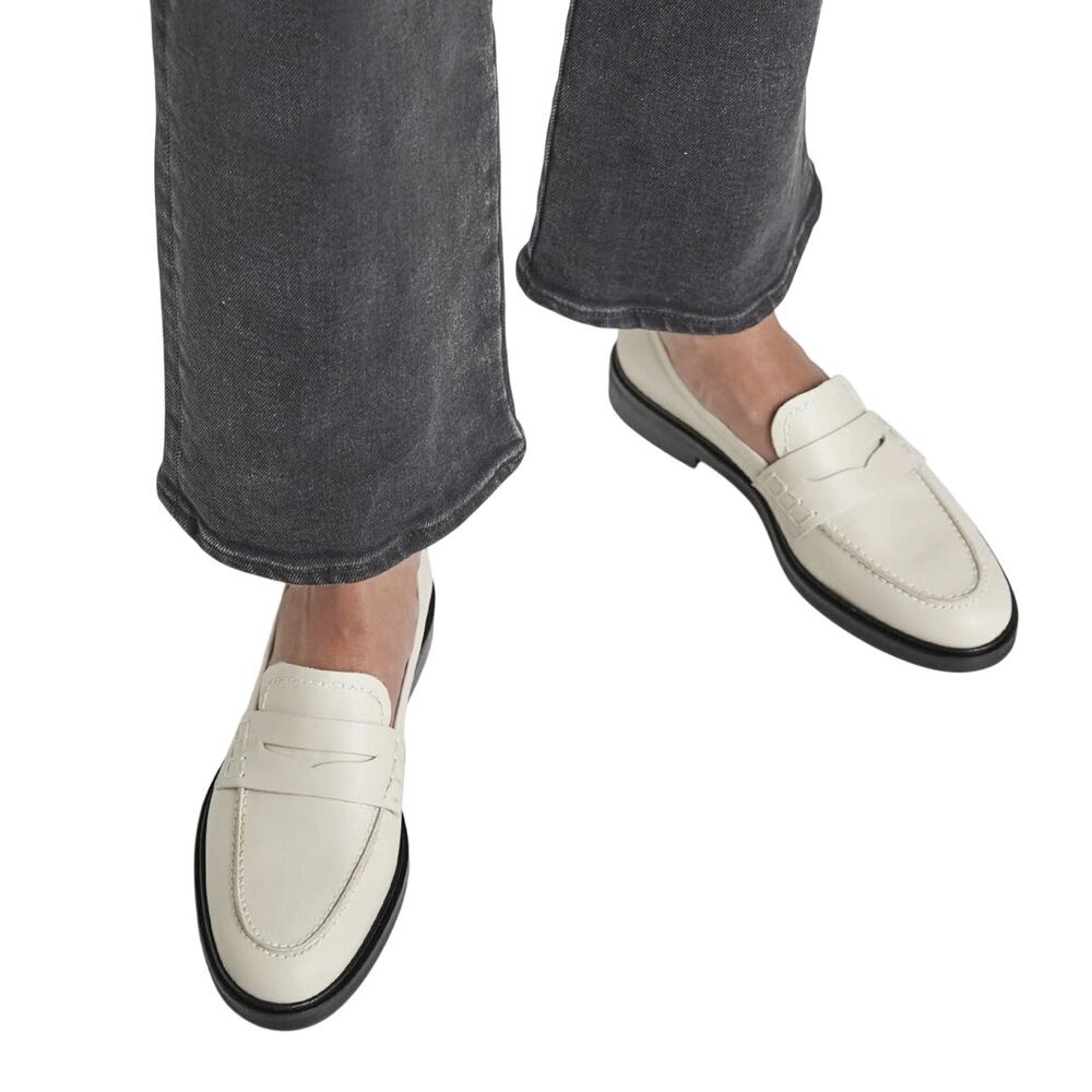 Flattered Sara Leather Slip On Loafers Shoes Almond Toe Creme Size 37